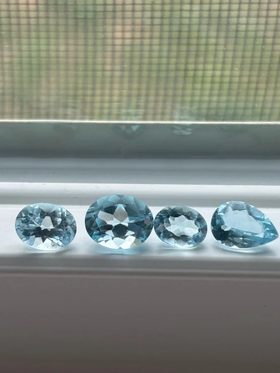 Blue Topaz Gemstone Lot – Oval & Pear Cut Sky Blue Loose Stones (Set of 4) - Picture 9 of 16